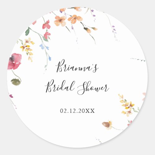 Colorful Wild Floral Bridal Shower Favor  Classic Round Sticker
