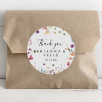 Colorful Wild Floral Thank You Wedding Favor Classic Round Sticker
