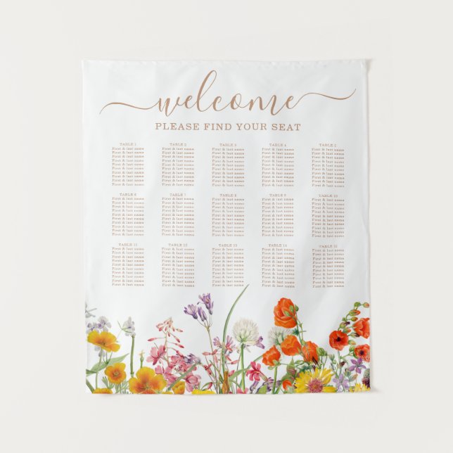 Colorful Wild Flower Country Wedding Seating Chart Tapestry (Front)