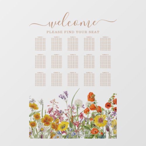 Colorful Wild Flower Country Wedding Seating Chart Wall Decal
