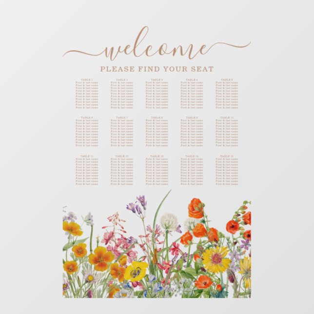 Colorful Wild Flower Country Wedding Seating Chart Wall Decal (Front)