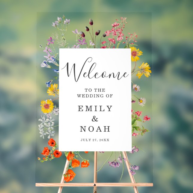 Colorful Wild Flower Country Wedding Welcome Acrylic Sign (Neutral)