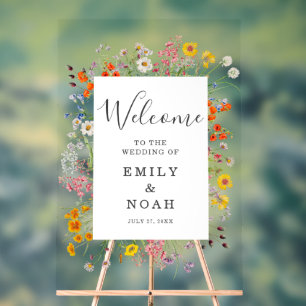 Colorful Wild Flower Country Wedding Welcome Acrylic Sign
