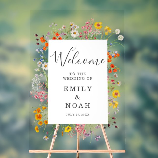 Colorful Wild Flower Country Wedding Welcome Acrylic Sign (Neutral)