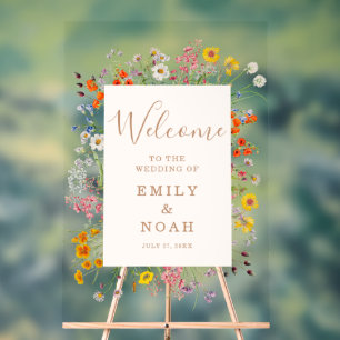 Colorful Wild Flower Country Wedding Welcome Acrylic Sign