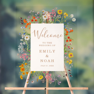 Colorful Wild Flower Country Wedding Welcome Acrylic Sign