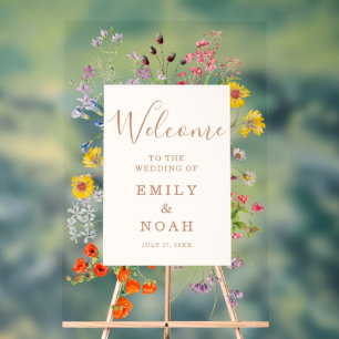 Colorful Wild Flower Country Wedding Welcome Acrylic Sign