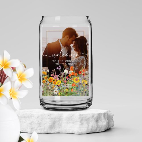 Colorful Wild Flower Country Wedding Welcome Photo Can Glass
