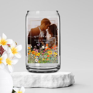 Colorful Wild Flower Country Wedding Welcome Photo Can Glass