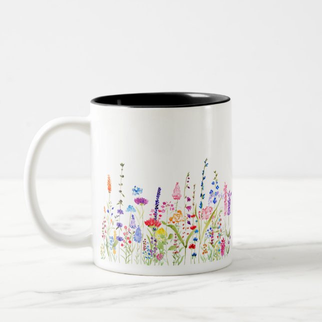 colorful wild flower field Two-Tone coffee mug (Left)