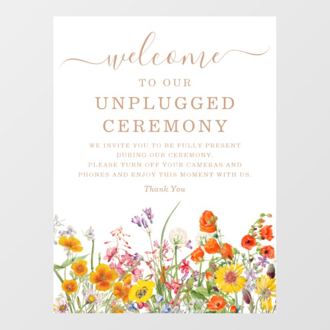 Colorful Wild Flower Wedding Unplugged Ceremony Wall Decal (Front)