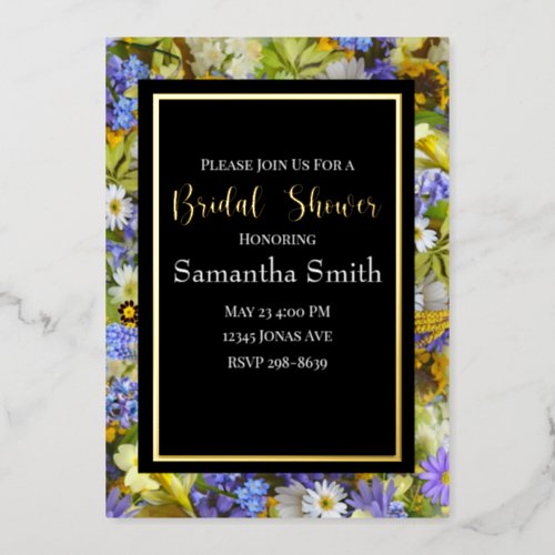 Colorful Wild Flowers Bridal Shower Foil Invitation