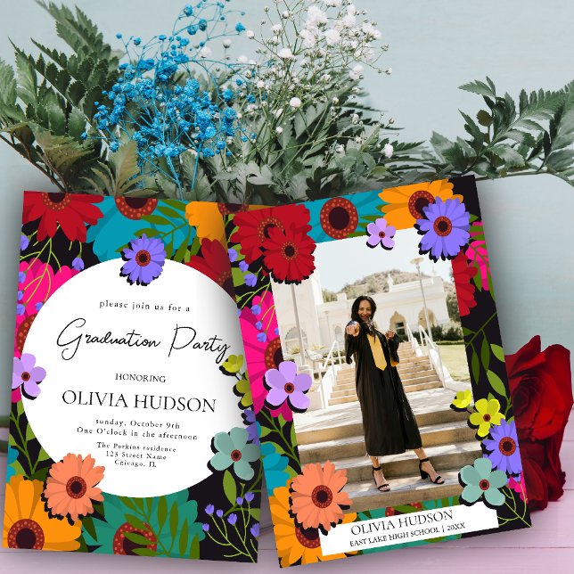 colorful wild flowers chic floral photo graduation invitation (Creator Uploaded)
