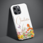 Colorful Wild Flowers Country Botanical Name Case-Mate iPhone 14 Case<br><div class="desc">Colorful Wild Flowers Country Botanical Personalized Name iPhone Smartphone Phone Case features pretty country flowers in orange, yellow, purple and pink on a white background with your custom name in modern calligraphy script typography. Perfect gift for Christmas, birthday, Mother's Day, teacher appreciation and more. Designed for you by Evco Studio...</div>