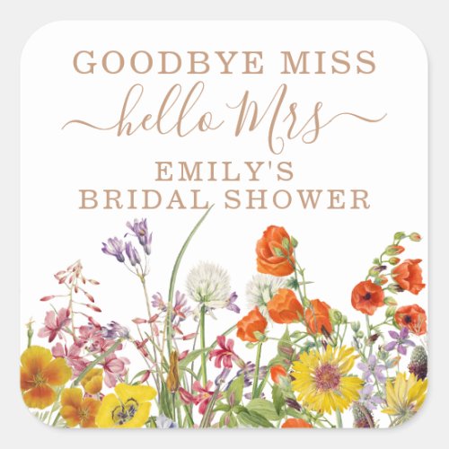 Colorful Wild Flowers Country Floral Goodbye Miss Square Sticker