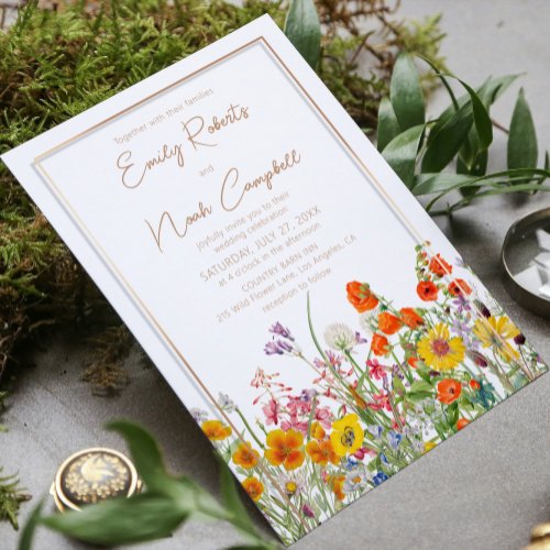 Colorful Wild Flowers Country Floral Wedding Invitation