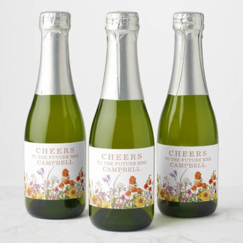 Colorful Wild Flowers Country Future Mrs Floral Sparkling Wine Label