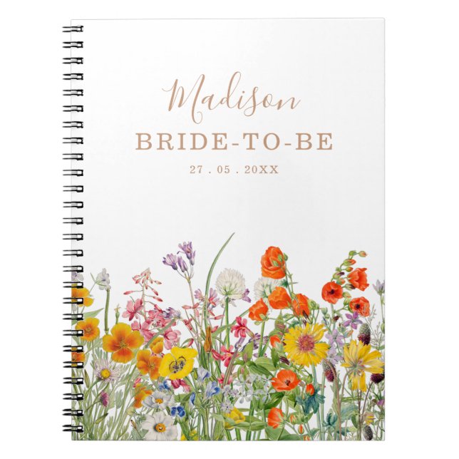 Colorful Wild Flowers Country Personalized Wedding Notebook (Front)