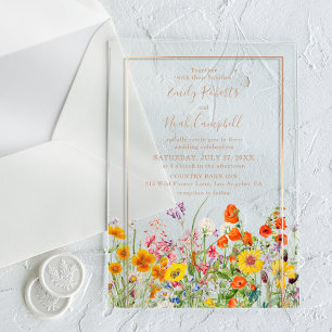 Colorful Wild Flowers Country Wedding Acrylic Invitations
