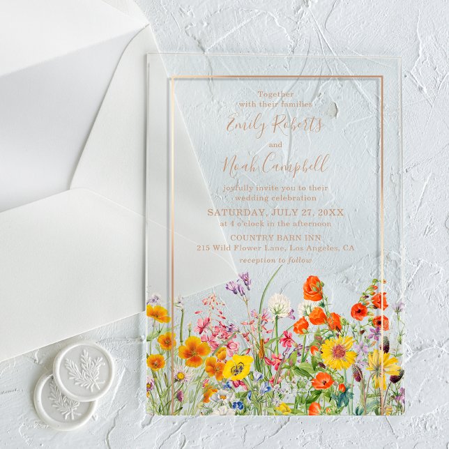 Colorful Wild Flowers Country Wedding Acrylic Invitations (Creator Uploaded)