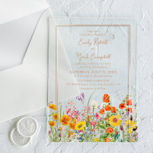 Colorful Wild Flowers Country Wedding Acrylic Invitations