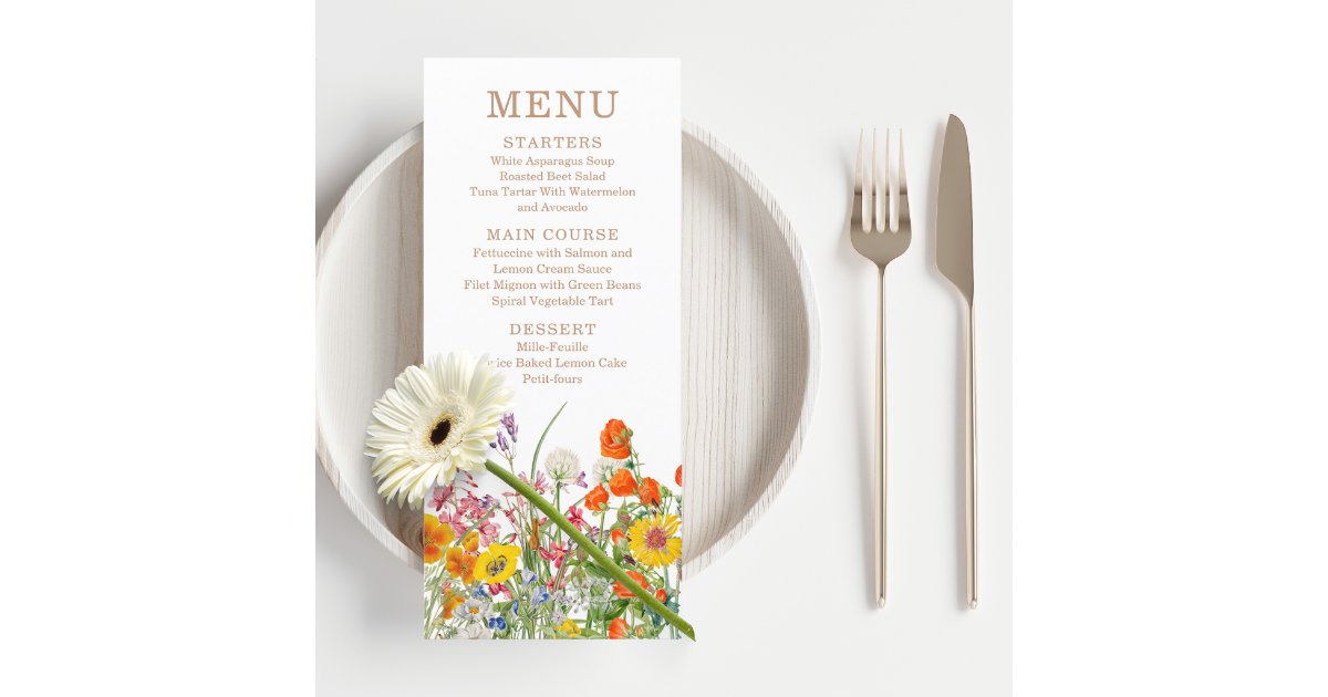 Colorful Wild Flowers Country Wedding Menu