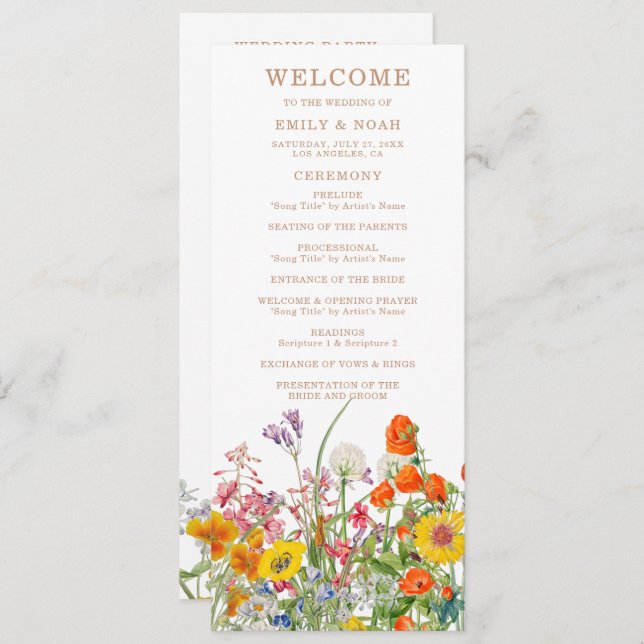 Colorful Wild Flowers Country Wedding  Program (Front/Back)