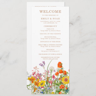 Colorful Wild Flowers Country Wedding  Program