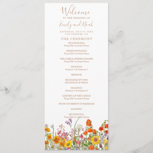 Colorful Wild Flowers Country Wedding Program (Front)