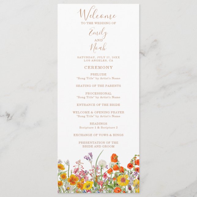 Colorful Wild Flowers Country Wedding Program (Front)