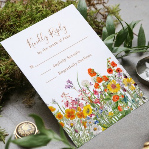 Colorful Wild Flowers Country Wedding RSVP Card