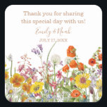 Colorful Wild Flowers Country Wedding Square Sticker<br><div class="desc">Colorful Wild Flowers Country Wedding Stickers features pretty country flowers in orange,  yellow,  purple and pink on a white background with your accommodation information above. Personalize by editing the text in the text boxes. Designed for you by Evco Studio www.zazzle.com/store/evcostudio</div>