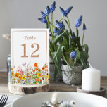 Colorful Wild Flowers Country Wedding  Table Number<br><div class="desc">Colorful Wild Flowers Country Wedding Table Numbers features pretty country flowers in orange,  yellow,  purple and pink on a white background with the table number in the centre. Personalize by editing the text in the text boxes. Designed for you by ©Evco Studio www.zazzle.com/store/evcostudio</div>