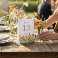 Colorful Wild Flowers Country Wedding Table Number