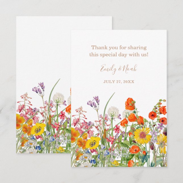 Colorful Wild Flowers Country Wedding Thank You (Front/Back)