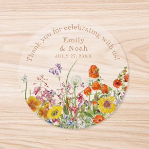 Colorful Wild Flowers Country Wedding Thank You Classic Round Sticker