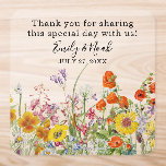 Colorful Wild Flowers Country Wedding Thank You Square Sticker<br><div class="desc">Colorful Wild Flowers Country Wedding Stickers features pretty country flowers in orange,  yellow,  purple and pink on a white background with your thank you message,  names and wedding date in elegant gold script typography. Personalize by editing the text in the text boxes. Designed for you by Evco Studio www.zazzle.com/store/evcostudio</div>
