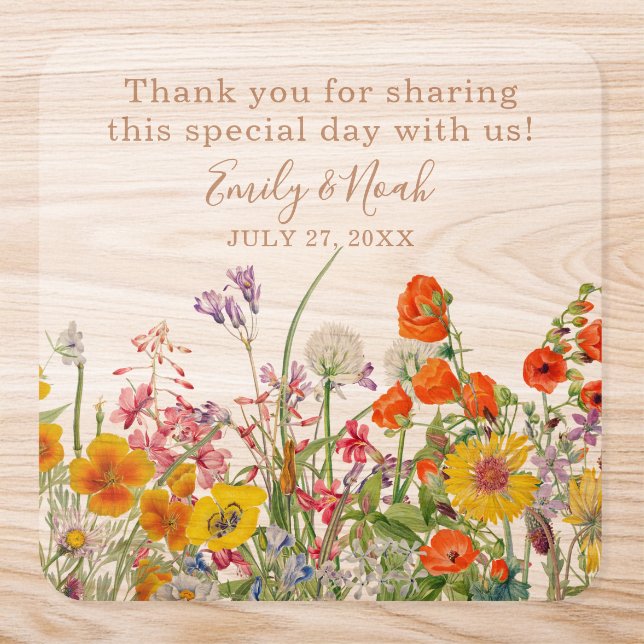 Colorful Wild Flowers Country Wedding Thank You Square Sticker (Single)