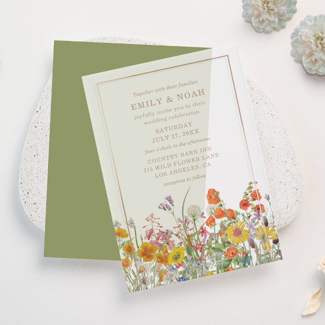 Colorful Wild Flowers Country Wedding Vellum Invitations (Creator Uploaded)