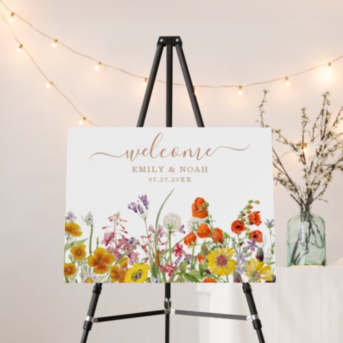 Colorful Wild Flowers Country Wedding Welcome Foam Board