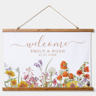 Colorful Wild Flowers Country Wedding Welcome Hanging Tapestry