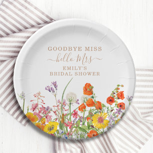 Colorful Wild Flowers Goodbye Miss Bridal Shower Paper Plates