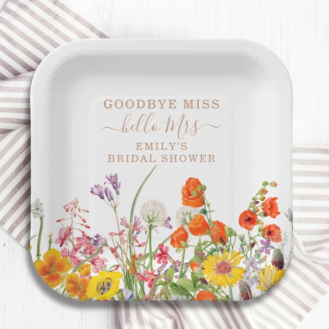 Colorful Wild Flowers Goodbye Miss Bridal Shower Paper Plates (Creator Uploaded)