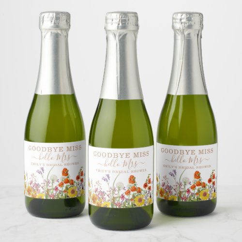 Colorful Wild Flowers Goodbye Miss Hello Mrs Sparkling Wine Label