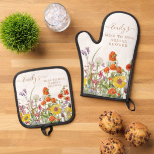 Colorful Wild Flowers Miss To Mrs Bridal Shower Oven Mitt & Pot Holder Set