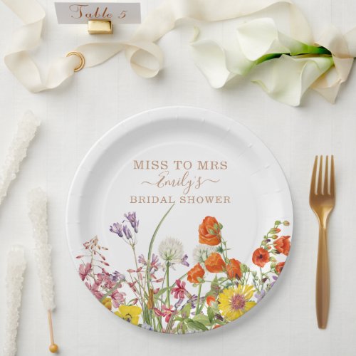 Colorful Wild Flowers Miss To Mrs Bridal Shower Paper Plates