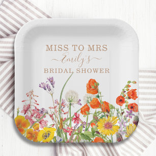 Colorful Wild Flowers Miss To Mrs Bridal Shower Paper Plates