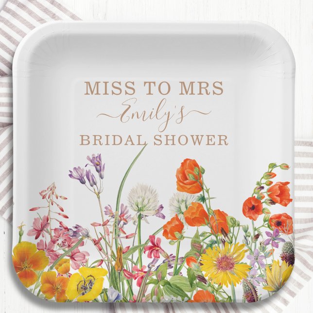 Colorful Wild Flowers Miss To Mrs Bridal Shower Paper Plates (Creator Uploaded)