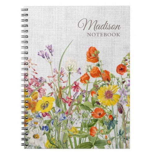 Colorful Wild Flowers Pretty Girly Personalized Notebook