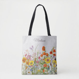 Colorful Wild Flowers Pretty Girly Personalized Tote Bag